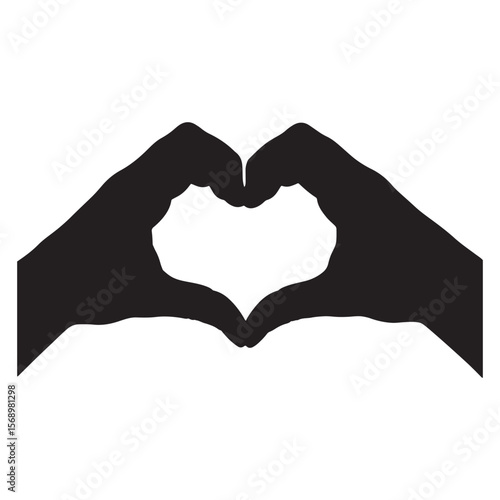 Two hands forming a heart shape silhouette black and white simple graphic design love symbol gesture romantic affection relationship symbol