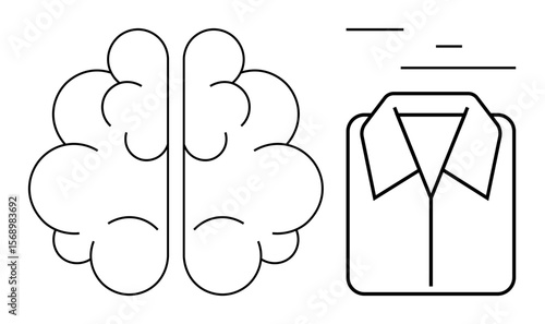 Brain diagram representing creativity alongside a formal shirt image for professionalism. Ideal for innovation, work-life balance, career growth, corporate success, leadership, problem-solving