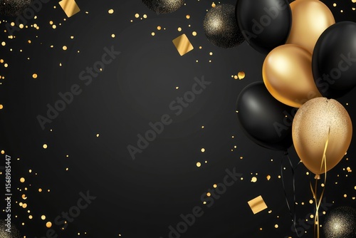 Vector banner design with elegant gold and black color scheme, sale celebration elements