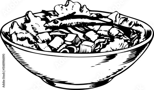 Caesar salad with tuna in a bowl on a white background