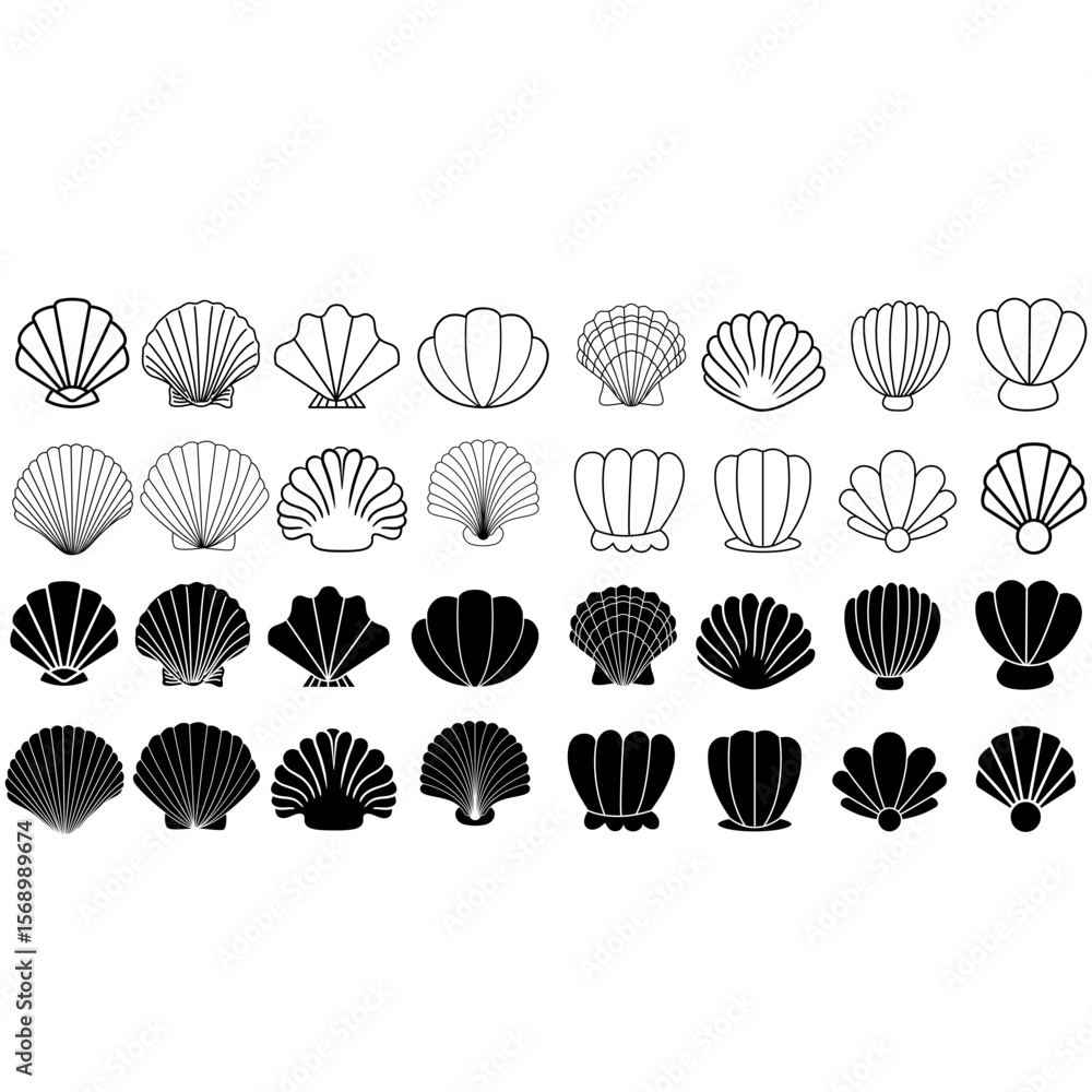 Fototapeta premium Seashell vector icon set. Shell illustration sign collection. conch symbol. Sea Life web icons.