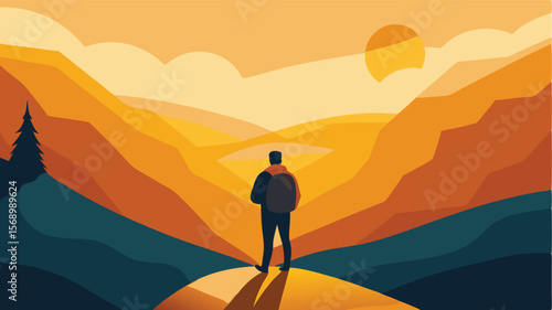 silhouette of a man in the mountains landscape