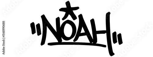 Graffiti tag text “Noah” in bold hand-drawn street art style. Urban vector lettering with a personal vibe, perfect for custom designs, fashion, and merchandise.