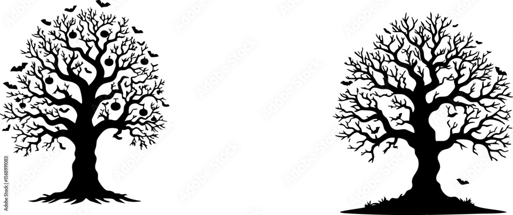 Fototapeta premium Vector silhouette of a tree in winter with dry branches and visible roots
