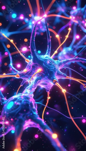 Neural Network Activity with Glowing Brain Connections, High-Resolution Concept Art	