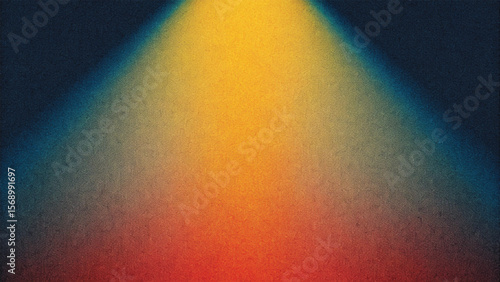 Rainbow colors explode in a dark, textured grunge watercolor with fiery orange and yellow hues, illuminating the sky like a vibrant, vintage painted illustration