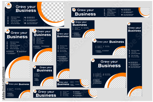 Abstract powerpoint presentation templates set, banner template, brochure, landing page, company profile, business design package set, vector illustration