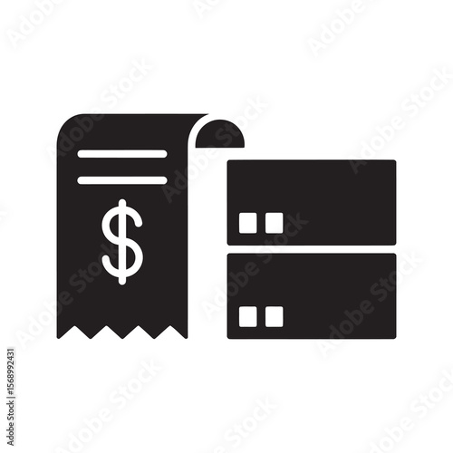 Tax filing icon with a financial statement receipt and document representing accounting paperwork and invoice processing for annual returns vector solid glyph
