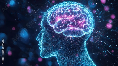 A digital illustration of a head and brain.