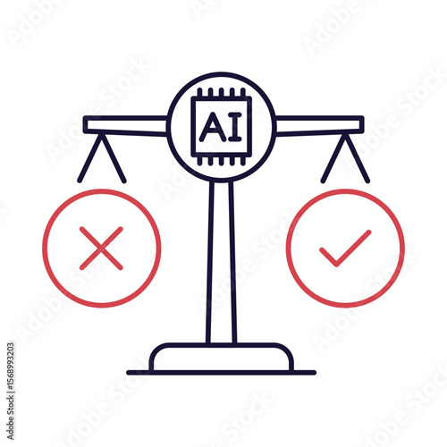 Vector icon of Ethical Decision Making – Scale and Light Representing Integrity in AI Choices.Outline illustration..