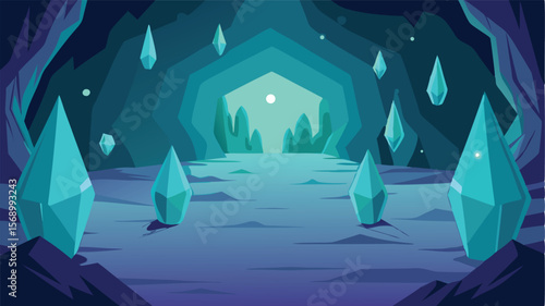 crystal cave interior with glowing gemstones landscape with snow