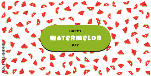 Happy Watermelon day banner template. Cute hand drawn slices of bright fruit for holiday poster card greeting.