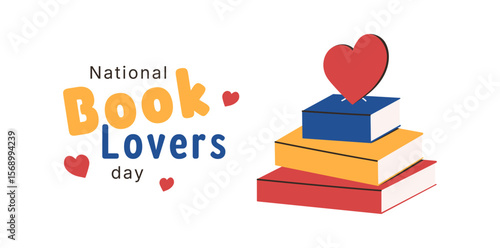 National Book Lovers Day banner template. Reading lover. Learning and education holiday. Vector flat illustration