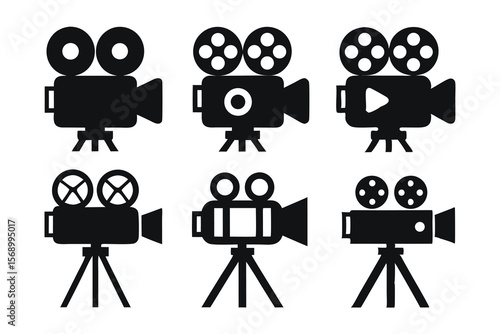 Movie camera icons  silhouette on white background