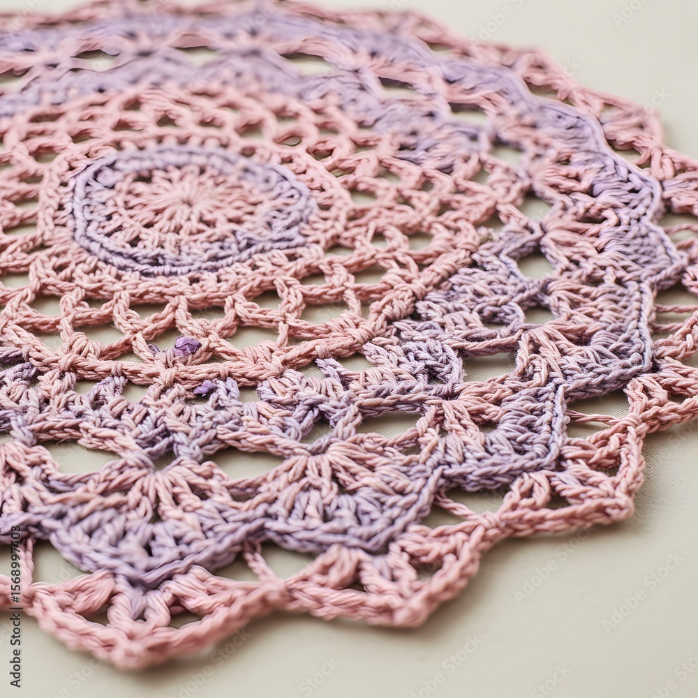 Obraz premium Handmade Crochet Doily with Intricate Design and Soft Pastel Colors for Craft and Home Decor Projects