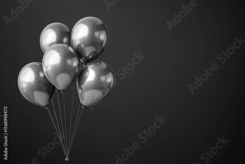 Realistic helium balloons in grayscale over dark background for promotional design