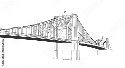 Brooklyn Bridge Sketch: Shows Perspective in Minimalist Style, with Line Art and Architectural Drawing