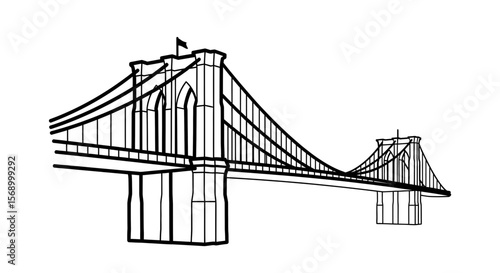 Brooklyn Bridge Outline Vector, a Landmark, is Drawn, on White Background, minimalist illustration, architecture, vector art