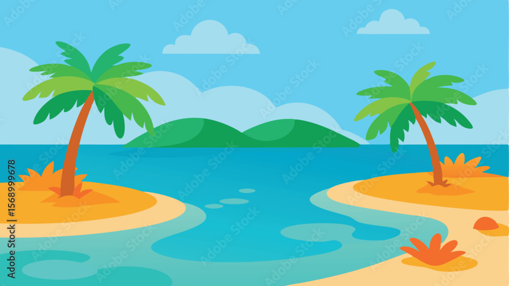 Fototapeta premium tropical beach with palm trees and sea landscape