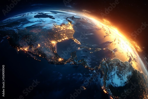 North America at Night Stunning Satellite View of City Lights and Sunrise