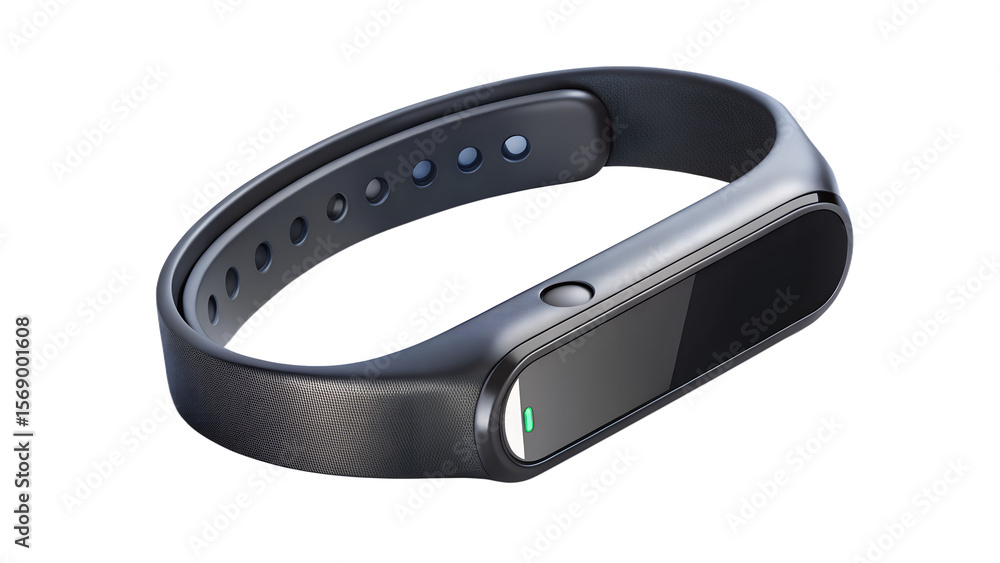 A black fitness tracker with a textured band, isolated on transparent background A black fitness tracker with a textured band, isolated on transparent background