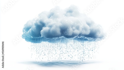 3D Storm Cloud Raining Over White Background