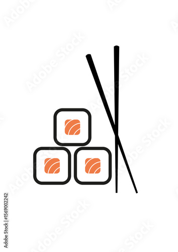 Chopsticks and three pieces of sushi