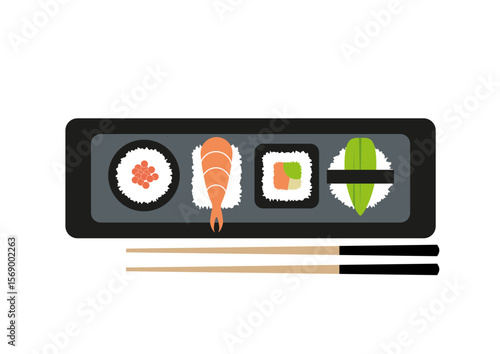 sushi platter with four different types of sushi dishes