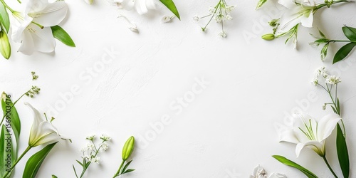 White Lilies & Flowers Frame on White Background