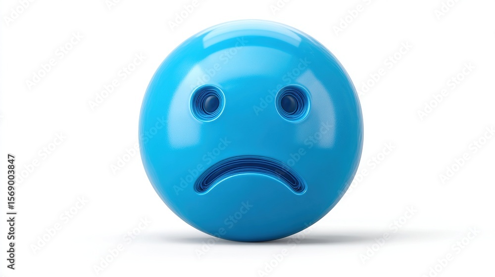 Fototapeta premium and keywords for the image3D rendering of a smooth, blue sphere representing a sad or unhappy facial expression