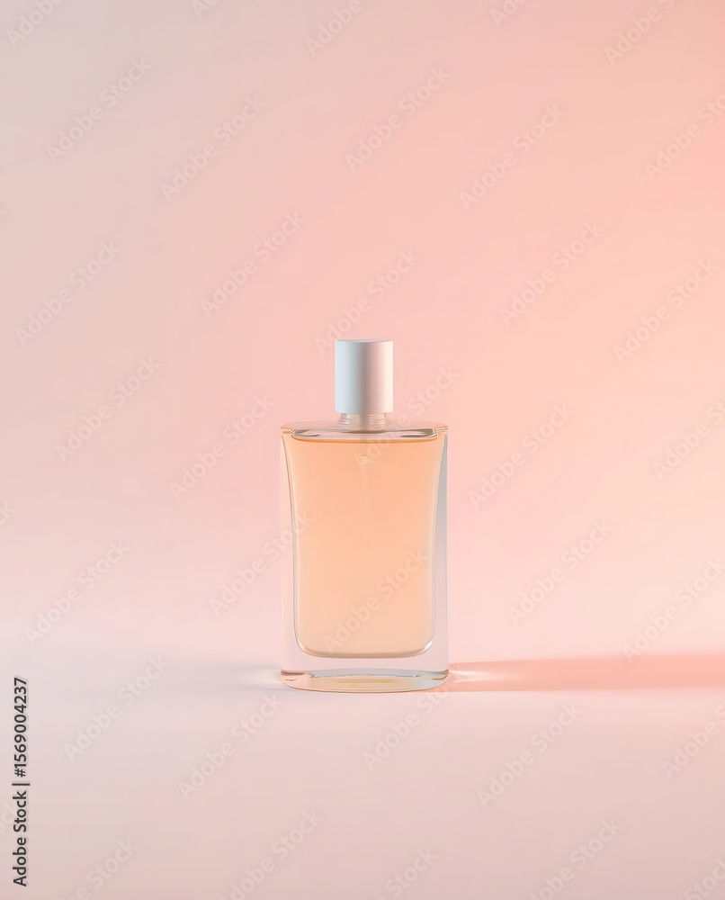Naklejka premium Elegant glass perfume bottle against a soft pink gradient backdrop