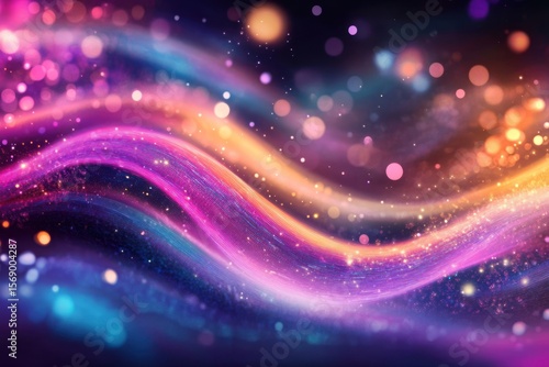 Neon streaks and bokeh light effects on black background, all-month celebration design