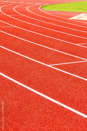 Red running track Synthetic rubber on the athletic stadium