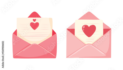 
Envelope with a love letter. Love confession. Illustrations of a closed and open envelope with a letter for a loved one.