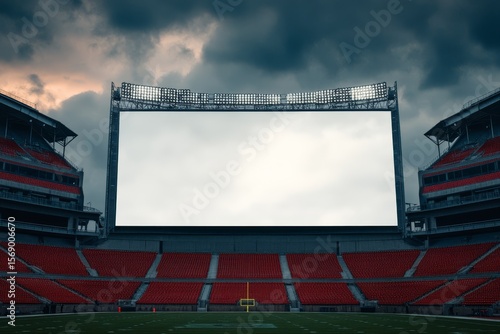 Empty stadium jumbotron under stormy sky