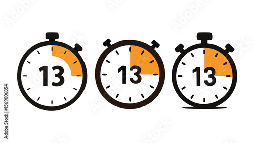 Three Stopwatches Showing Different Times in Orange and Black on White