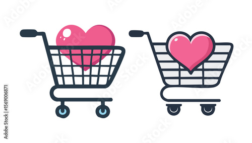 Love Shopping Concept with Pink Hearts in Shopping Carts Illustration