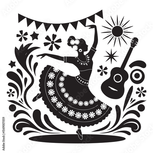 Hispanic Folk Dance Silhouette Illustrations Collection