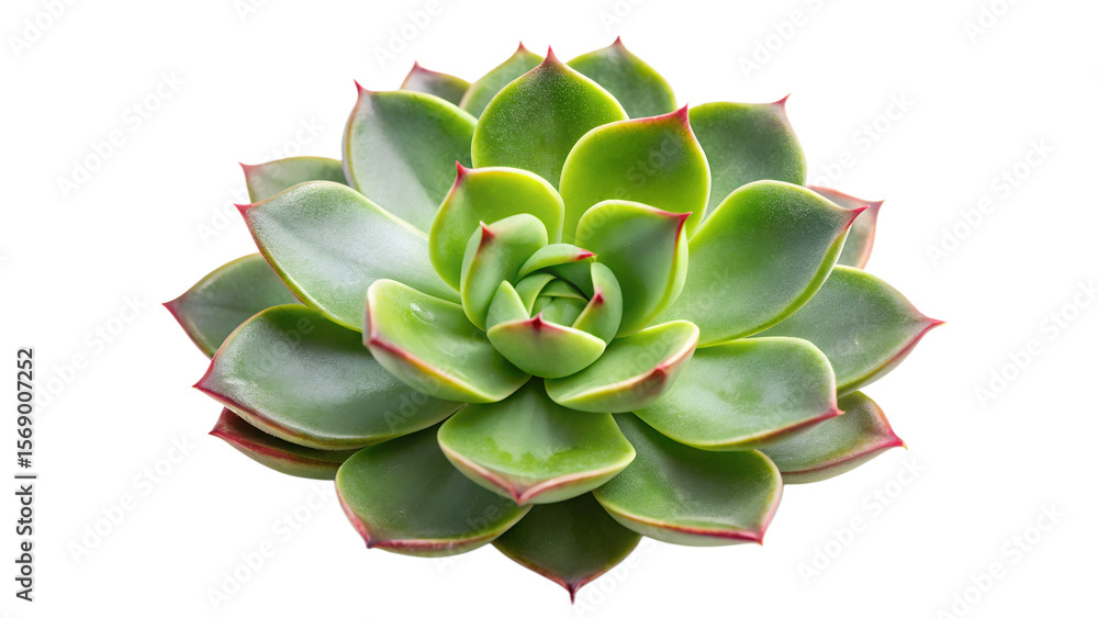 Fototapeta premium A vibrant green succulent plant with reddish edges is isolated on transparent background