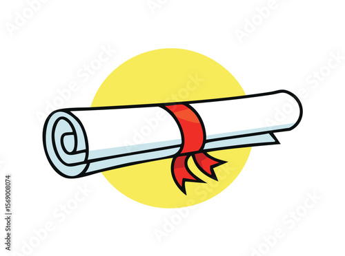 rolled diploma with red ribbon on yellow background clip art preview
