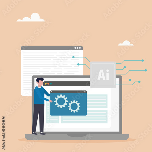 AI technology. Customer service. Quick access to useful data. Artificial intelligence powered knowledge bases to support abstract concept vector illustration.	