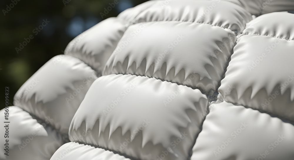 Fototapeta premium Soft White Quilted Puffer Fabric Texture Detail with Blurred Outdoor Background