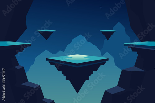 Floating Islands at Night: Mysterious floating islands hover above a serene, moonlit landscape, creating an otherworldly atmosphere.  Surreal, magical, and perfect for fantasy settings. 