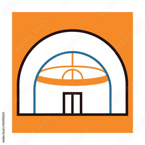 Basketball Court Inside Dome Line Vector Illustration