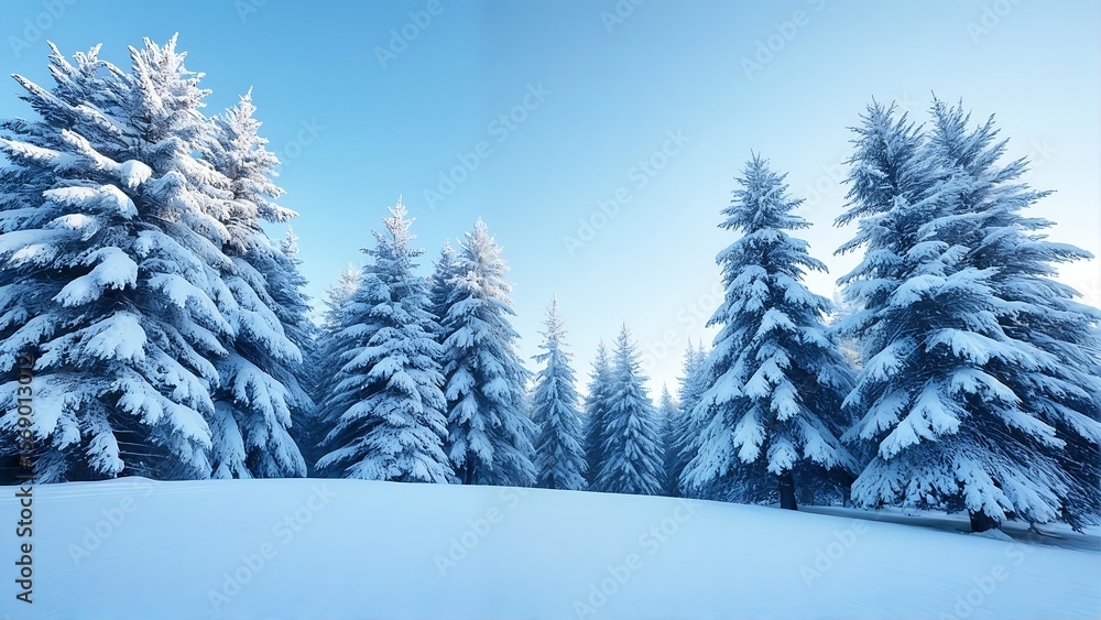 Naklejka premium Winter Wonderland: Snow-Covered Forest