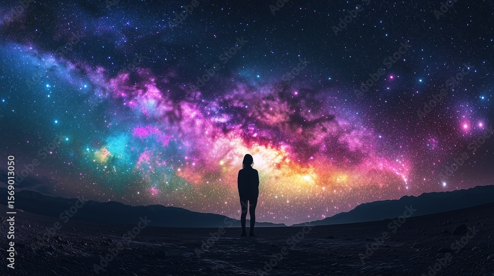 Fototapeta premium Silhouette with Colorful Galaxy (Cosmic Aesthetics, Visual Shock, Space Exploration) for Sci - fi Design, Art Exhibition, Creative Background