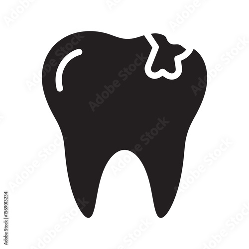 Tooth decay icon with caries spot representing dental cavity problem poor oral hygiene and unhealthy molar requiring stomatology treatment to fix vector solid glyph