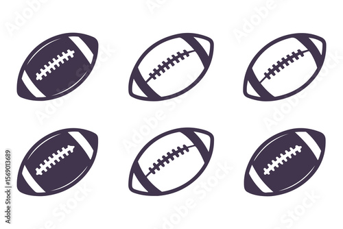 American football silhouette icon set. Vector symbols of balls for sports game design and team logos.