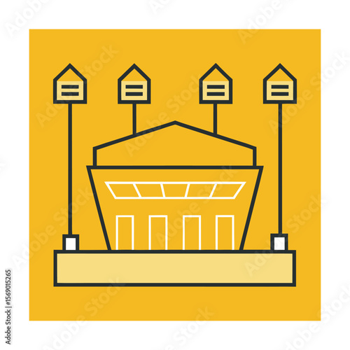 Stadium Outline with Four Corner Floodlights Icon