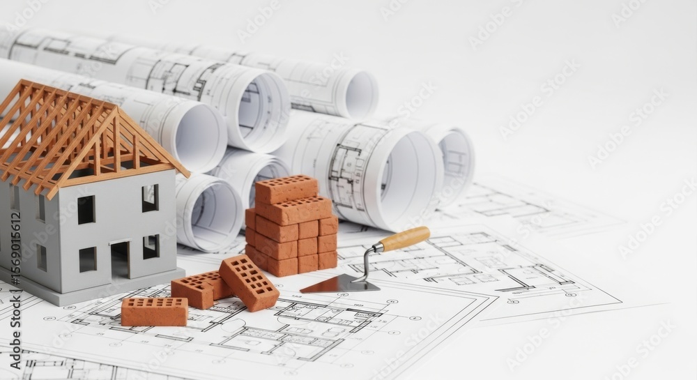 Architectural plans and construction materials for building a house Architectural plans and construction materials for building a house
